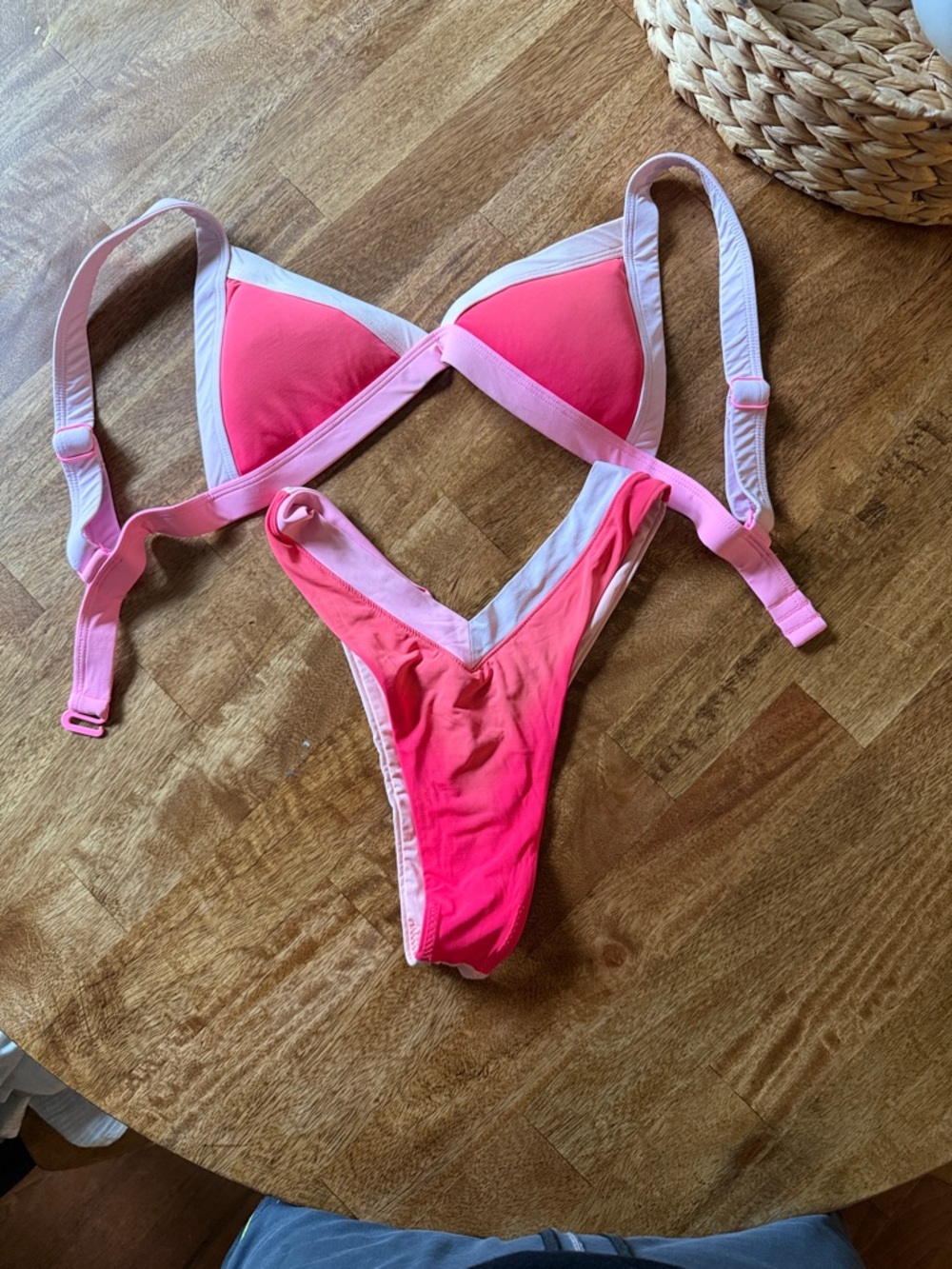 Pink Colorblock Triangle Bikini Set - Women Swim Bikinis